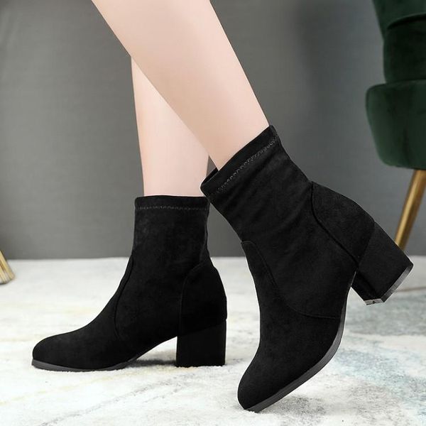 

boots big size -14 women shoes ankle for ladies woman winter suede sleeve thick with round head, Black