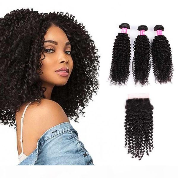 

virgin brazilian kinky curly wave hair bundles with lace closure unprocessed peruvian human hair weave with closures 1b black forawme hair