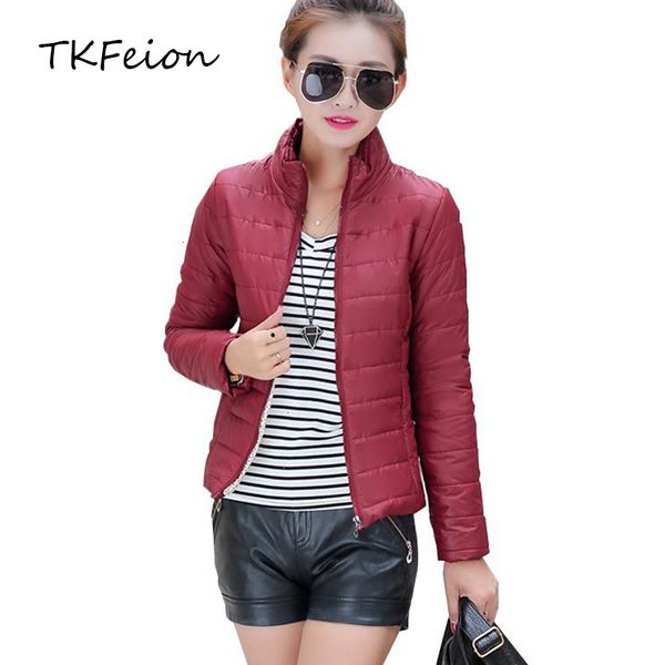 

2021 new style female slim jacket burgundy color warm cotton-padded parkas ladies fashion bomber short coat jacket autumn winter, Black;brown