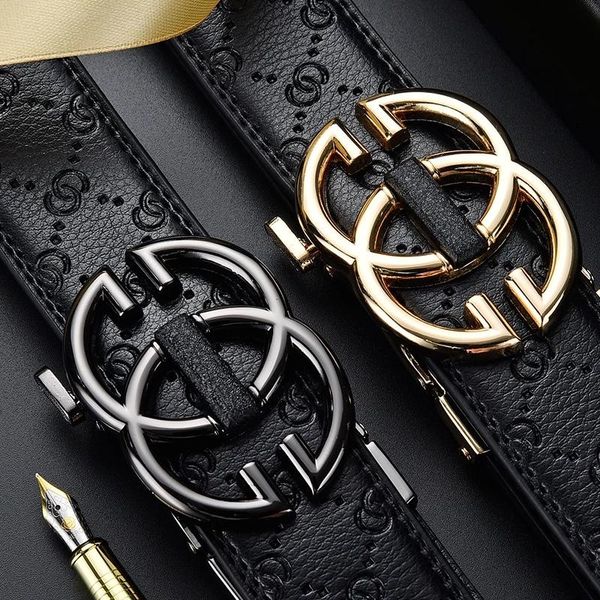 

belts 2021 leather belt business casual fashion belt, men's metal automatic buckle, Black;brown