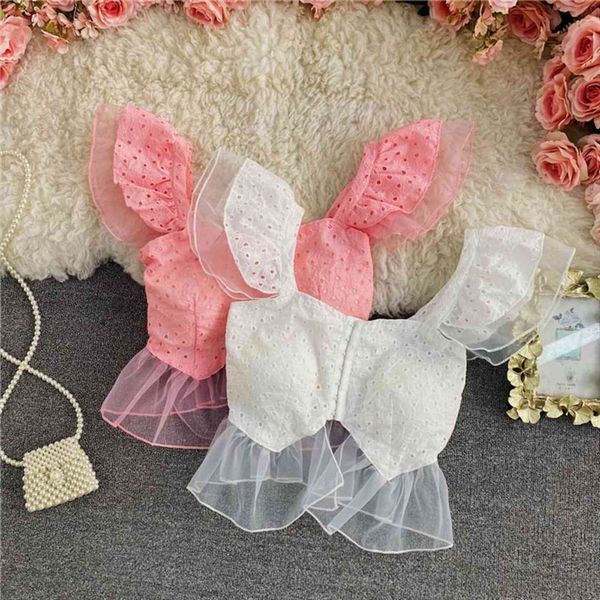 

vintage square collar women tank crop lace patchwork mesh perspective camisole slim fit lotus leaf solid color camis fashion, White