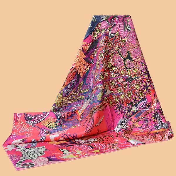 

scarves huajun 2 store||full print "wild singapore" 90 silk scarf, twill printing, anti-wrinkle, handmade stitching, Blue;gray