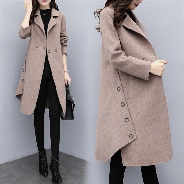 

women's wool & blends kmetram autumn winter jacket women fashion woolen coat female korean long windbreaker manteau femme f1004, Black