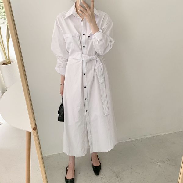 

casual dresses hzirip white female shirt dressed minimalist autumn dress stylish work wear loose lapels long dresses 6v1n, Black;gray