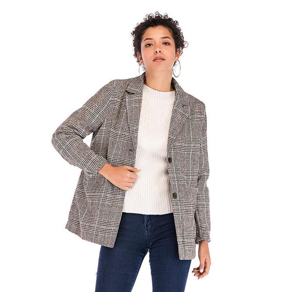 

women's suits & blazers women jacket plaid retro casual woman coats blazer suit office lady winter clothes, White;black