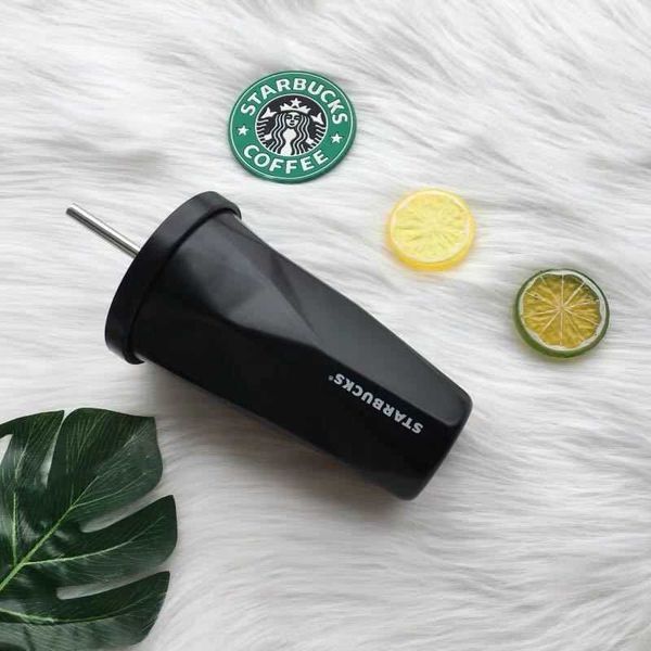 

304 gradient starbucks cup stainless steel tumbler mugs with straw and lip double wall vacuum insulated water bottlle 500mlu4nr