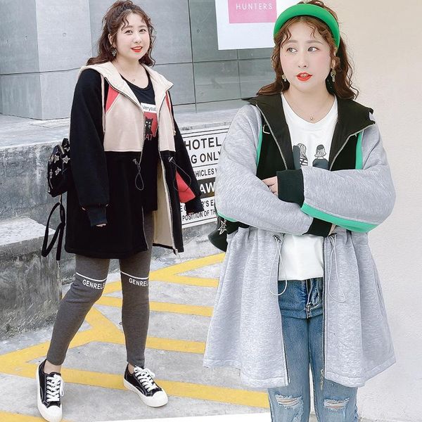

women's jackets spring and autumn clothing slightly fat sister big size bump color medium-length jacket oversized, Black;brown