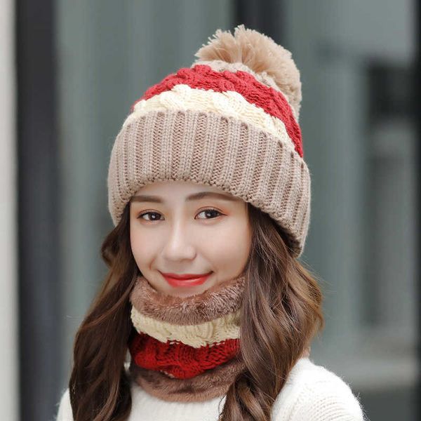 

2021 hat female autumn and winter korean thickened knitted warm collar windproof riding ear protection woolen, Blue;gray