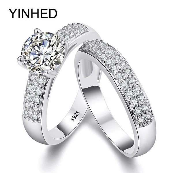 

wedding rings yinhed 2021 band set solid 925 sterling silver 1.5 carat sona simulated diamant engagement ring for women zr284, Slivery;golden