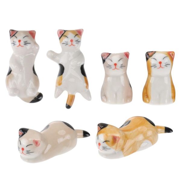 

chopsticks 6pcs ceramics rest dinner spoon stand fork holder - cat