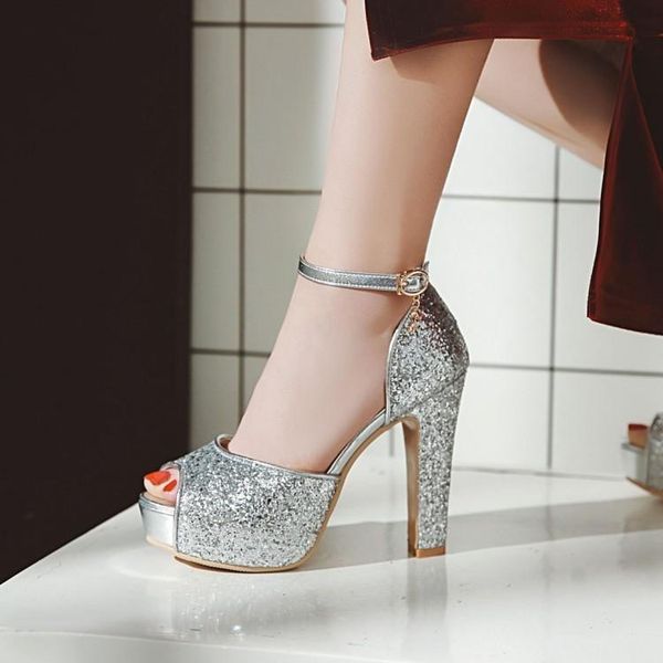 

sandals high heels women's thick 2021 summer bottom waterproof platform fish mouth bright leather banquet women, Black