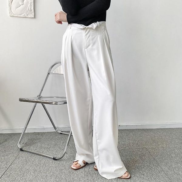 

men's pants large size early autumn cool style personalized flanging waist head loose wide leg floor dragging small trousers fashion ko, Black