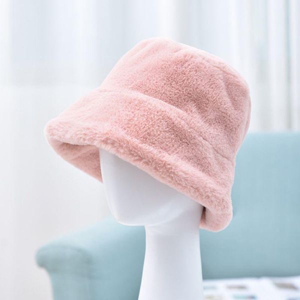 

wide brim hats e8fa women girls winter thickened fluffy plush plain solid color sun protection packable outdoor fisherman hat, Blue;gray