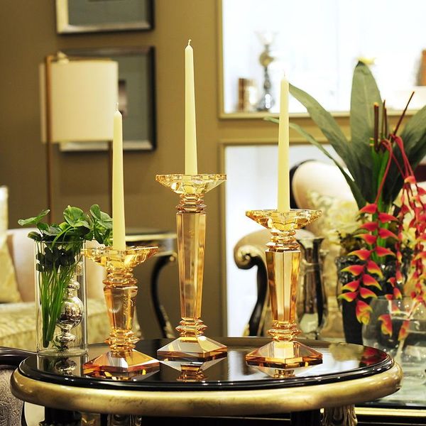 

candle holders luxury golden crystal glass holder nordic romantic wedding table centerpieces decor candelabra coffee home decoration