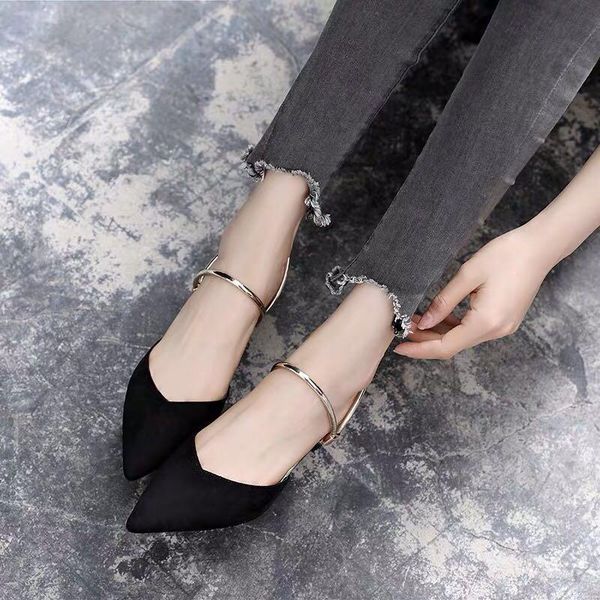 

sandals kitten heels women summer fashion pointed toe shoes for wedding, Black