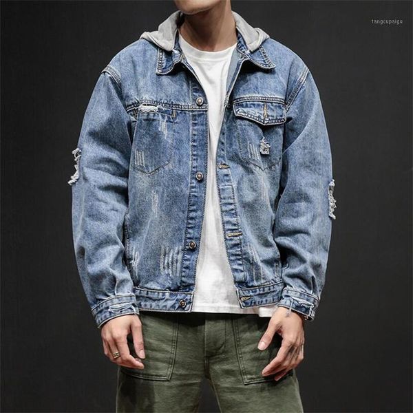 

men's jackets hooded jeans jacket men casual hole and coats autumn arrival chaqueta hombre plus size 5xl ds5062, Black;brown