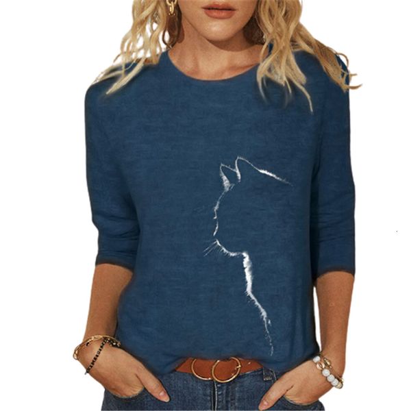 

new plus size women 2021 spring autumn casual cute cat 3d print o neck long sleeve t-shirts pullovers ladies fashion loose wsqt, White