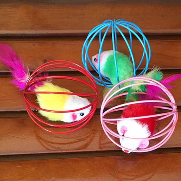 

cat toys funny cute color random pet kitten playing mouse rat mice ball cage