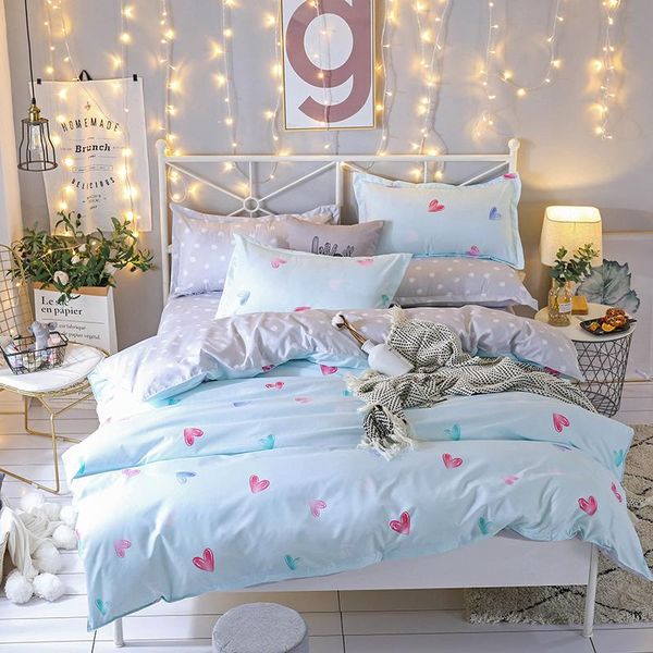 

bedding sets pink hearts lovers set  double single size duvet cover bed sheet pillow case linen