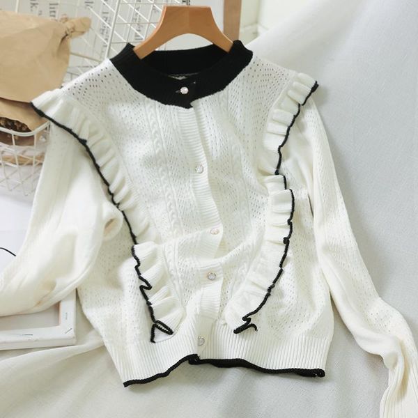 

women's blouses & shirts heliar buttoned up ruffles shirt 2021 spring flounce hem knitted blouse casual loose england for women, White