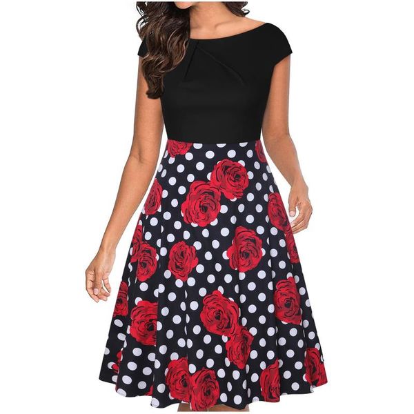 

casual dresses temperamental short-sleeve dress wear holiday elegant floral print o-neck mature generous summerÂ dress loose sundress, Black;gray