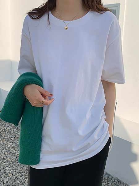 

2021 new camisa de algodo bsico para as mulheres casual o pescoo harajuku coreano hipster branco q79c, White