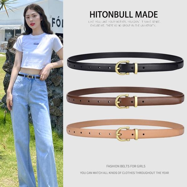 

belts hitonbull female genuine leather womens belt for jeans dress waist strap pin buckle waistband casual girdle, Black;brown