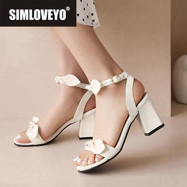 

sandals simloveyo 2021 women open toe 7cm block heels buckle bowtie classic sweet comfy big size 32-48 casual date a3874, Black
