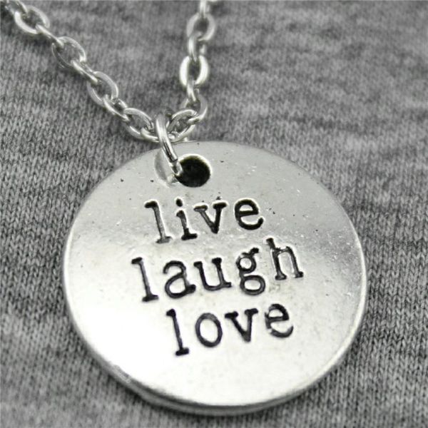 

pendant necklaces 1 piece 2021 2 colors antique silver color bronze plated 20mm live laugh love necklace female jewelry