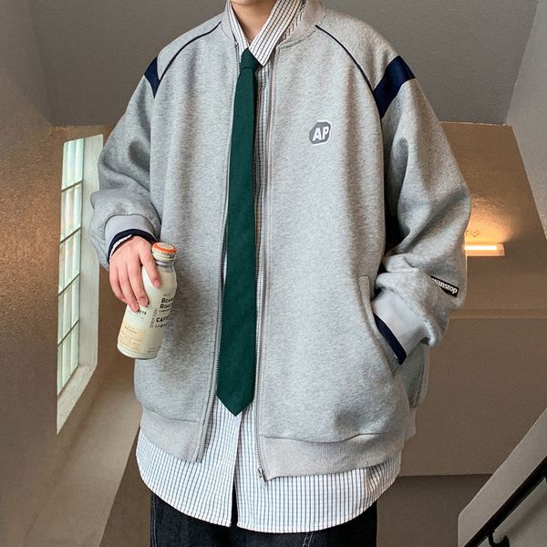 

men's new korean trendy handsome sports baseball jacket fashion brand simple and versatile casual student sweater, Black;brown