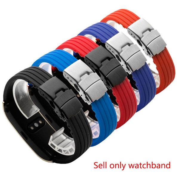 

watch bands peiyi stripe silicone band 18mm rubber strap deployment buckle replacement wristband for huawei b3 b5, Black;brown