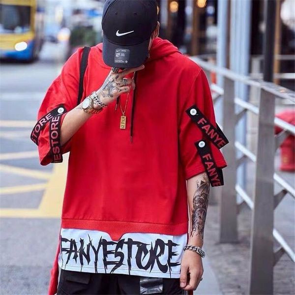 

men's t-shirts summer hip hop tshirt streetwear casual hooded tee loose mens t shirt funny high sterrt tees dance males, White;black
