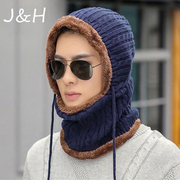 

2021 winter warm knitted hat beanie men scarf skullies beanies hats women plus velvet cap gorras bonnet mask hats, Silver