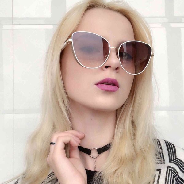 

metals frame cat eye sunglass women with glitters luipaard templsffu, White;black