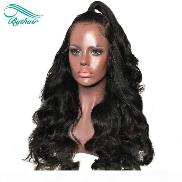 

bythair 130% 150% density pre plucked human hair lace front wigs with baby hair silk base full lace wig for women, Black;brown