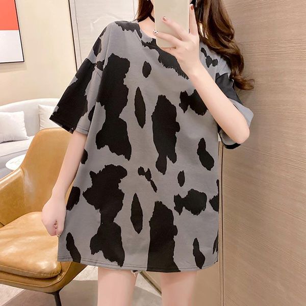 

women's t-shirt summer cow cute printed t shirts women short sleeve round neck loose, White