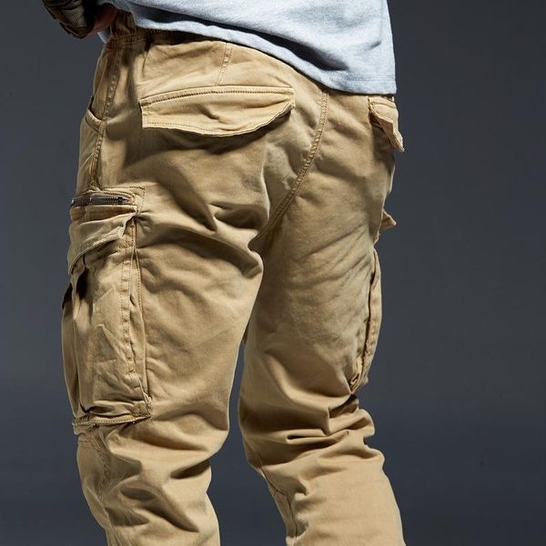 

men's pants shzq ankle length jogging men denim cotton pockets elastic waist cargo winter thick tactical, Black