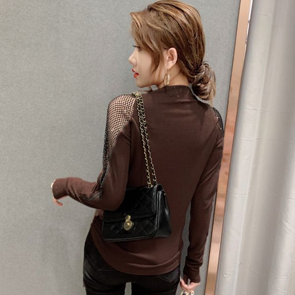 

new spring fall korean style t-shirt girls fashion shiny zipper long sleeve hollow out women patchwork tees 2021 t11604a 3jqy, White