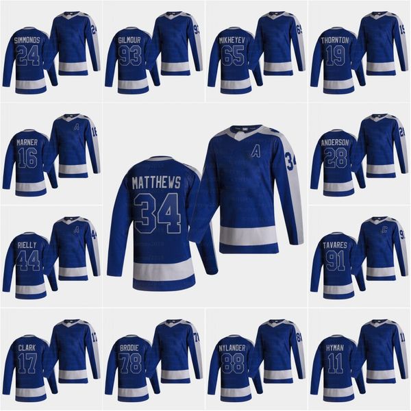 

joe thornton men's 2021 reverse retro jerseys auston matthews john tavares simmonds mitch marner andersen nylander mitchell manne jerse, Black