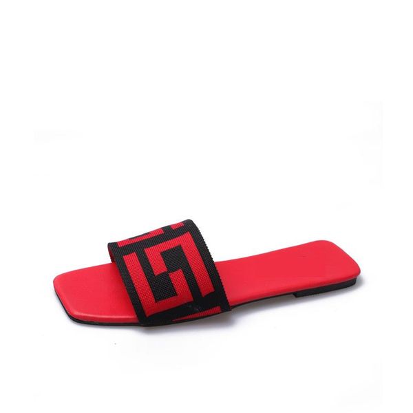 

women chic summer breathable knit fabric flat slipper slides red black