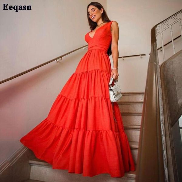 

party dresses eeqasn orange chiffon prom dress long sleeves v-neck tiered women evening gowns with belt formal classy plus size, White;black