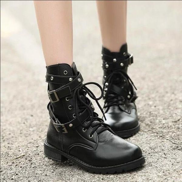 

boots ankle women shoes woman fashion flat pu rivet short 2021 autumn comfortable d461, Black