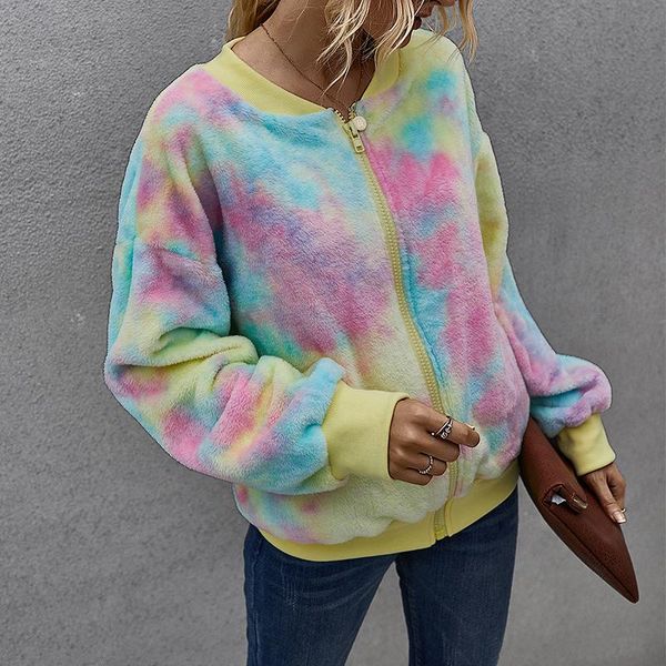 

casual elegant faux fur jacket coat women autumn 2021 new soft tie-dyed warm teddy coat oversized jacket pocket outfit, Black;brown