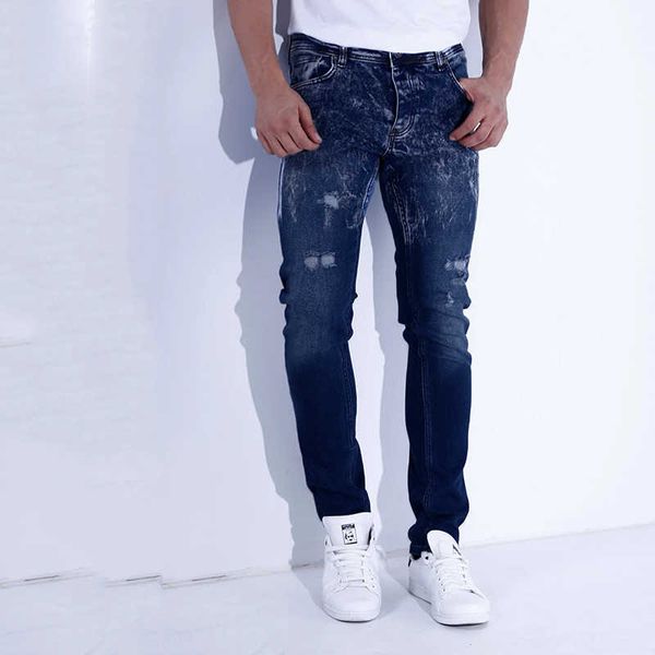 

new european casual fashion printed slim ripped jeans for men, Blue
