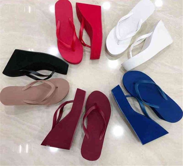 

summer women eva thick high heel wedges slippers fashion 2022 female beach flops sandalias platform causal solid claquette femme, Black