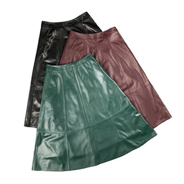 

2021 female spring genuine royal sheep leather skirt e56 0t59, Black