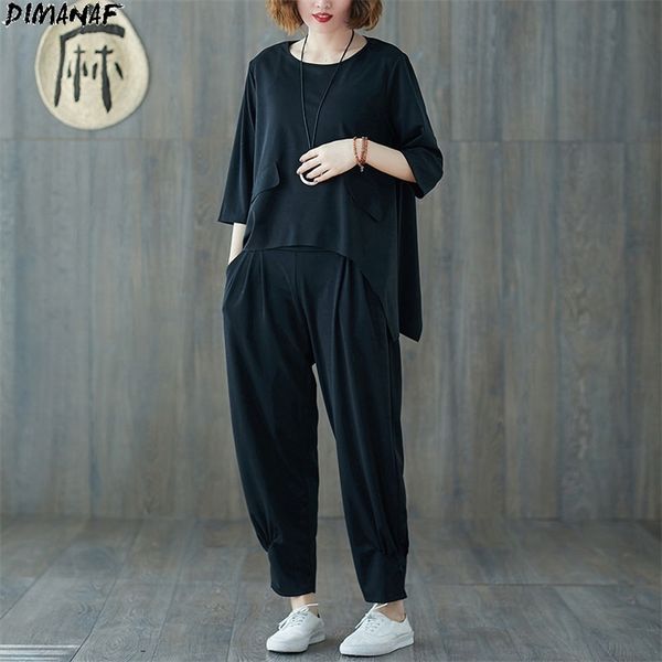 

summer plus size women two piece set suit linen solid casual loose harem long pants suits short sleeve clothing 210531, White