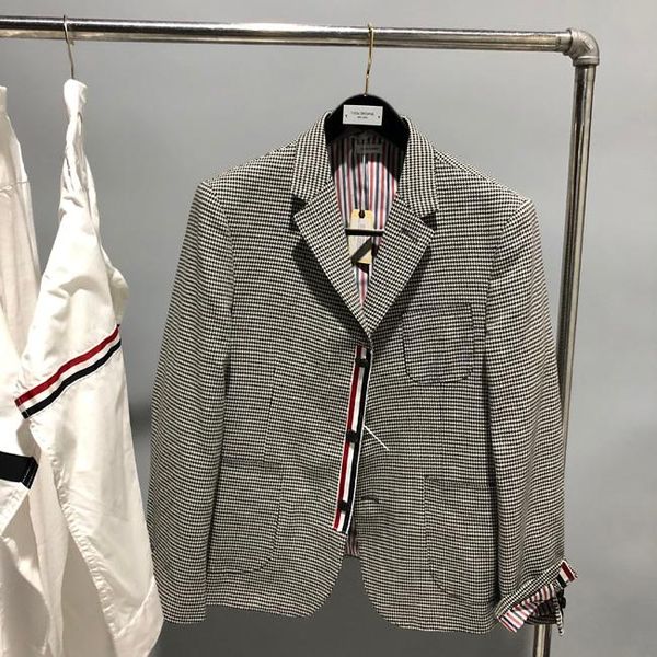

men's suits & blazers 2021 fashion brand blazer men clothing casual gray plaid suit slim fit jacket single breasted wool winter coat, White;black