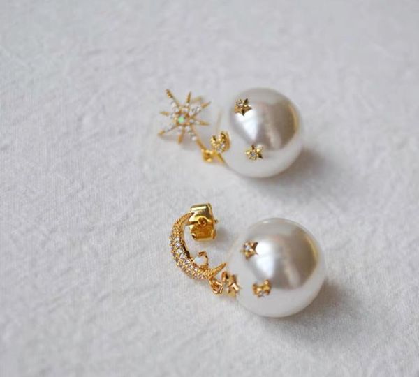 

dangle & chandelier elegant unusual female simulated pearl earrings trendy crystal moon star asymmetric design gold 585 alloy funny gifts fo, Silver
