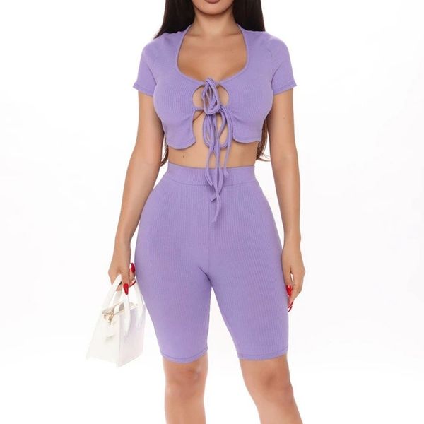 

2021 new fashion short lace up two set tracksuit ropa de mujer ensemble femme clothes for women 2 piece sets womens outfits 67lo, Black;white